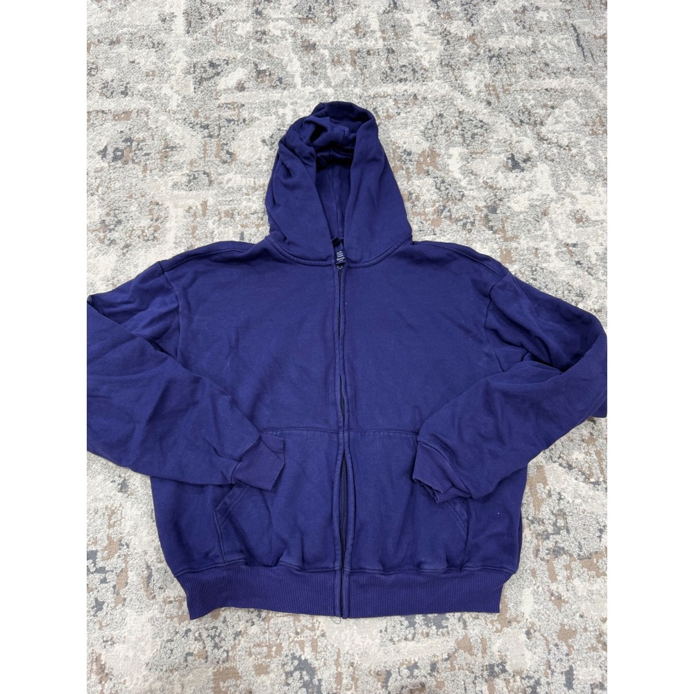 Skims Womens Royal Blue Cotton Blend Full Zip Up Fleece Hoodie Large L 1655